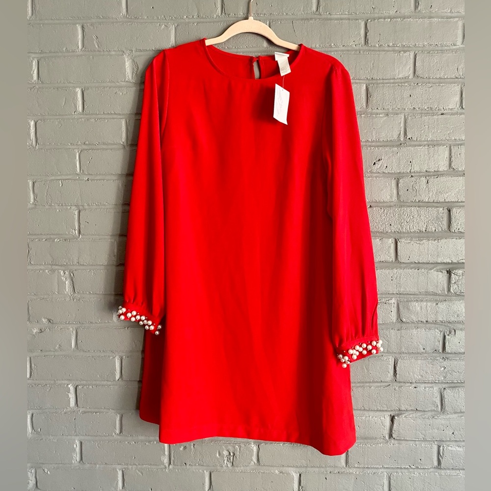H&M Red Valentine’s Day Shift Dress with Pearl Detail